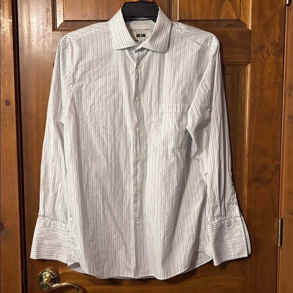 Joseph Abboud White Pinstriped Brown Blue Striped Shirt